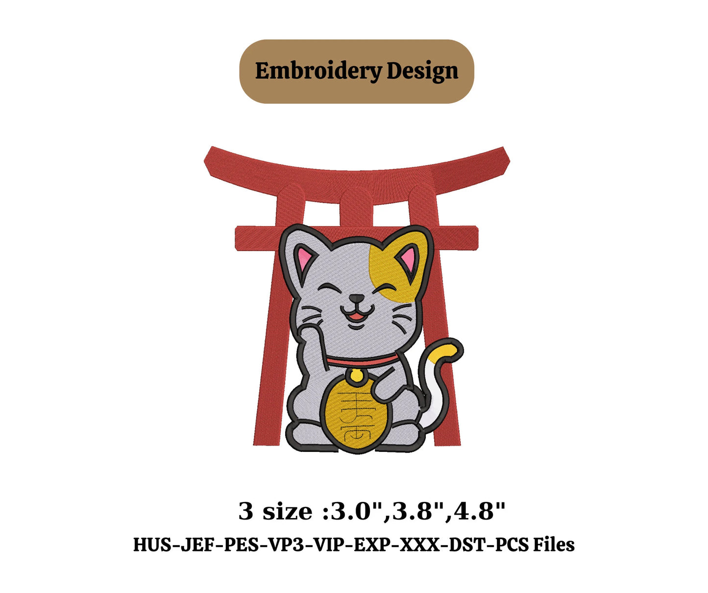 JAPAN cat lucky embroidery design ,cat sweatshirrt,cute animal,embroidery machine,digial dowload,cat digital dowload