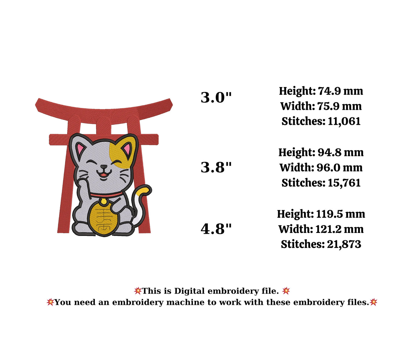 JAPAN cat lucky embroidery design ,cat sweatshirrt,cute animal,embroidery machine,digial dowload,cat digital dowload