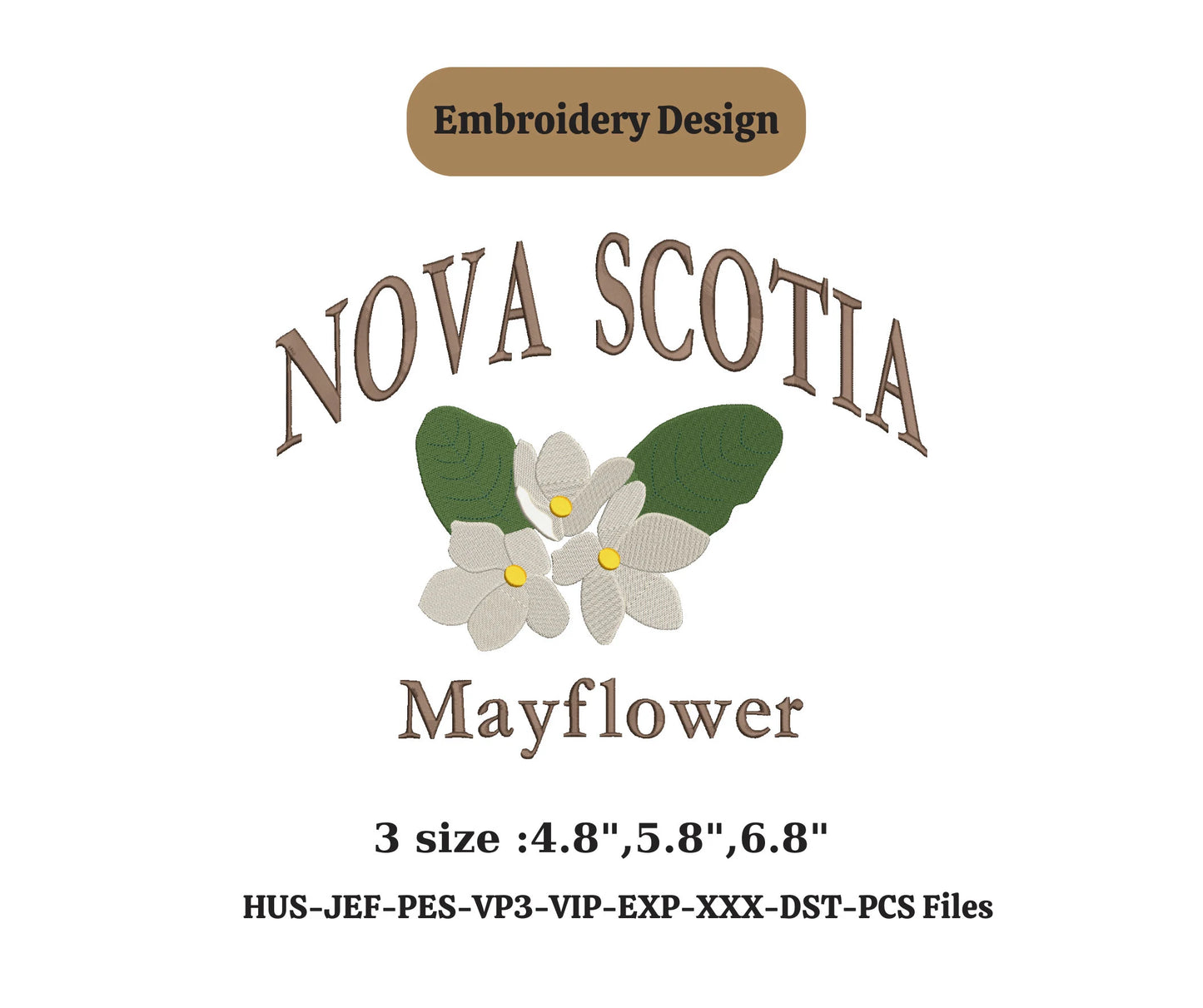 CANADA Nova scotia embroidery design with Mayflower flower state