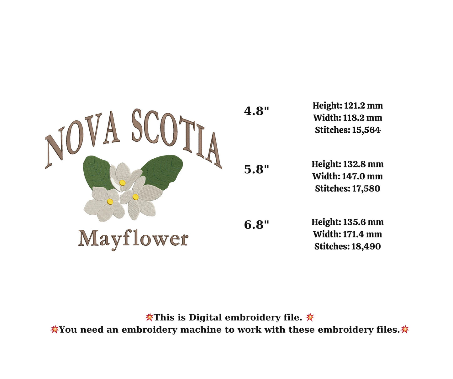 CANADA Nova scotia embroidery design with Mayflower flower state