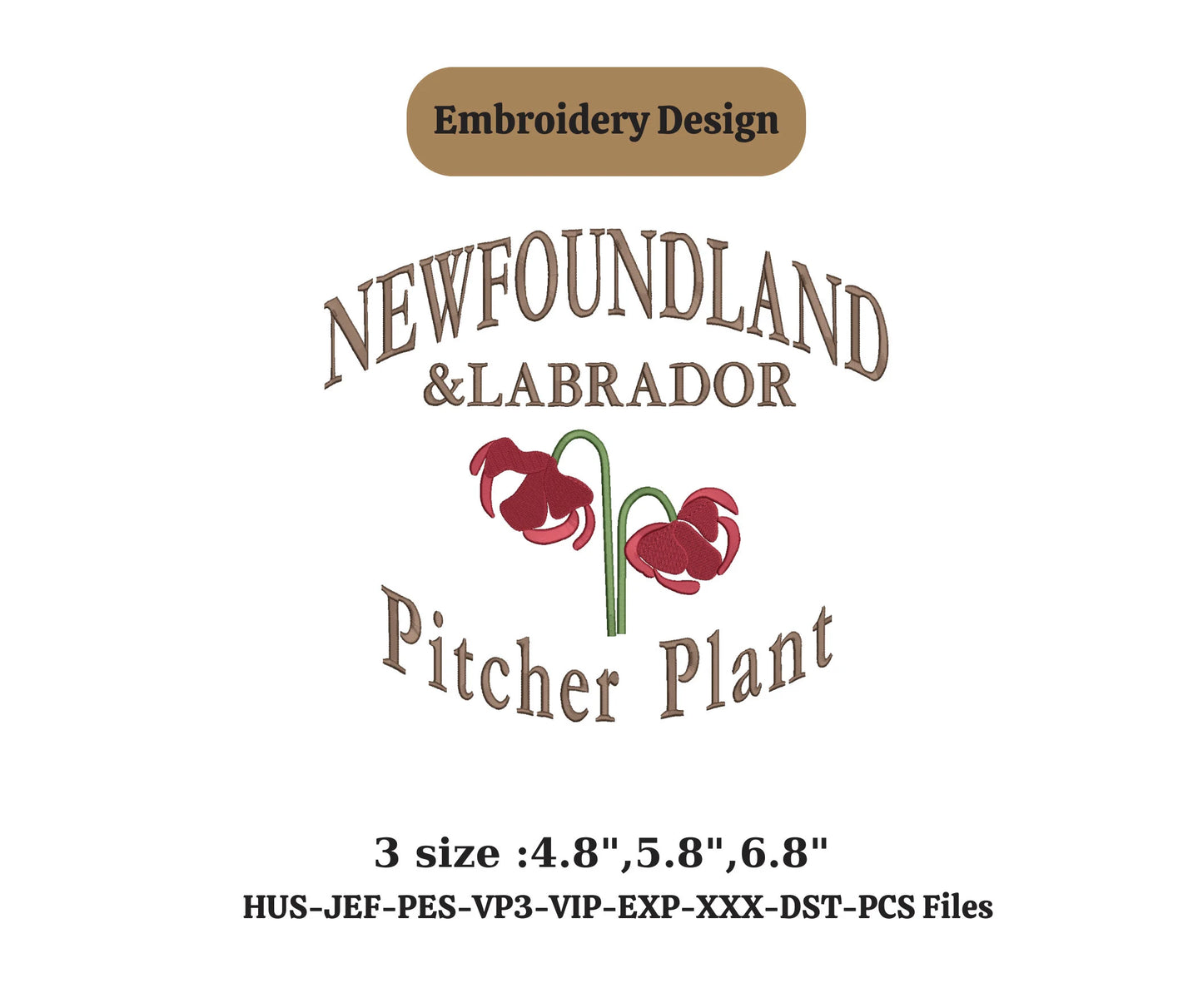CANADA Newfoundland&Labrador state, embroidery design with Pitcher Plant flower state