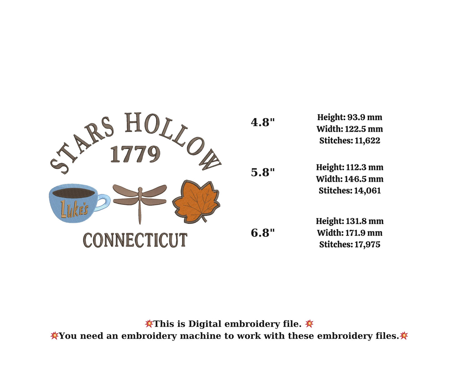 Stars hollow embroidery Autumn Fall embroidery coffee mug embroidery ,2 design set