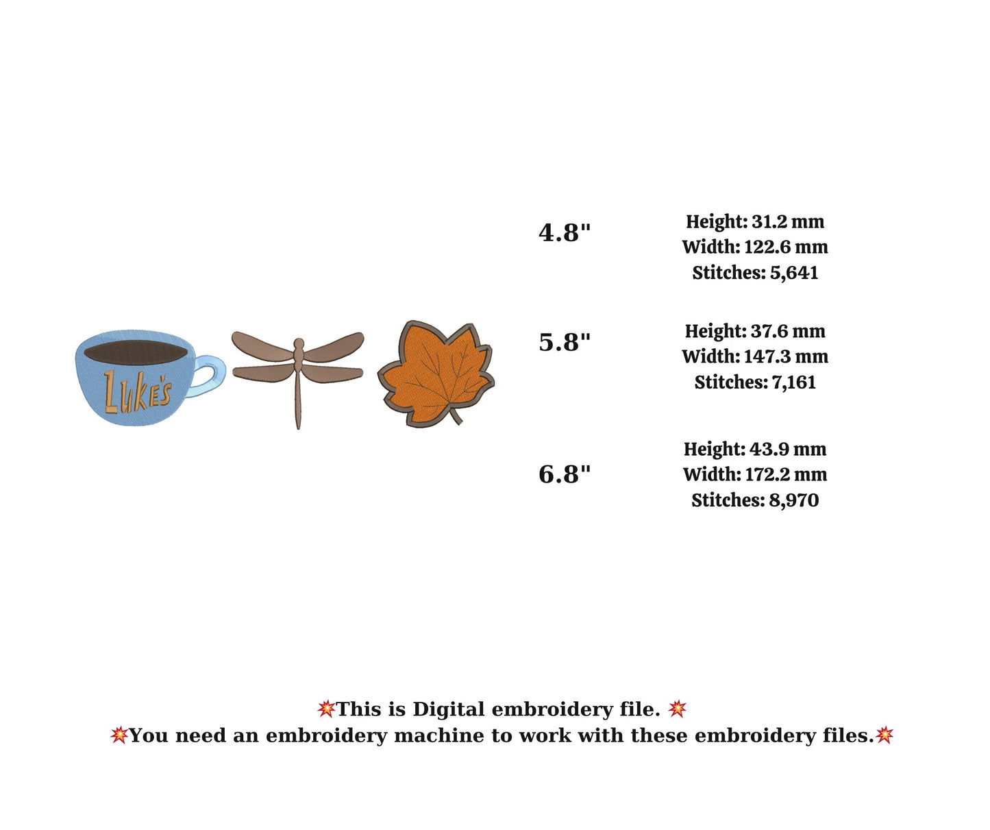 Stars hollow embroidery Autumn Fall embroidery coffee mug embroidery ,2 design set