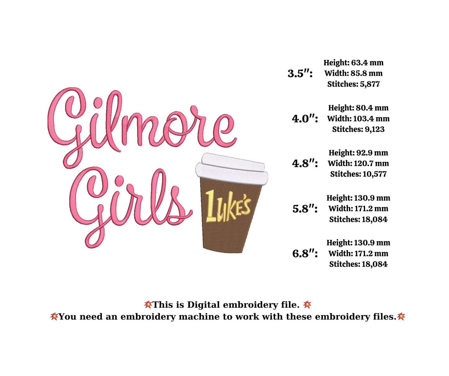 Gilmore Girl Luke'S coffee embroidery machine design Stars hollow Book embroidery Books embroidery coffee mug embroidery