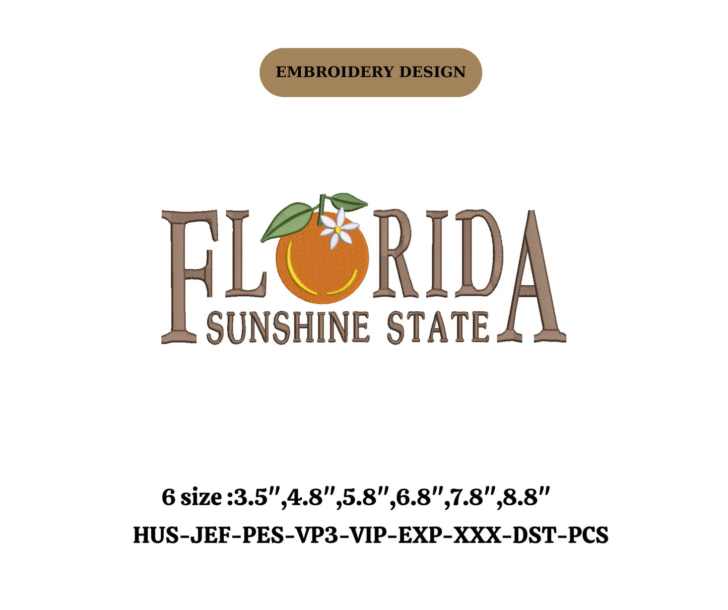 Florida state logo embroidery,orange blossom flower state embroidery files digital