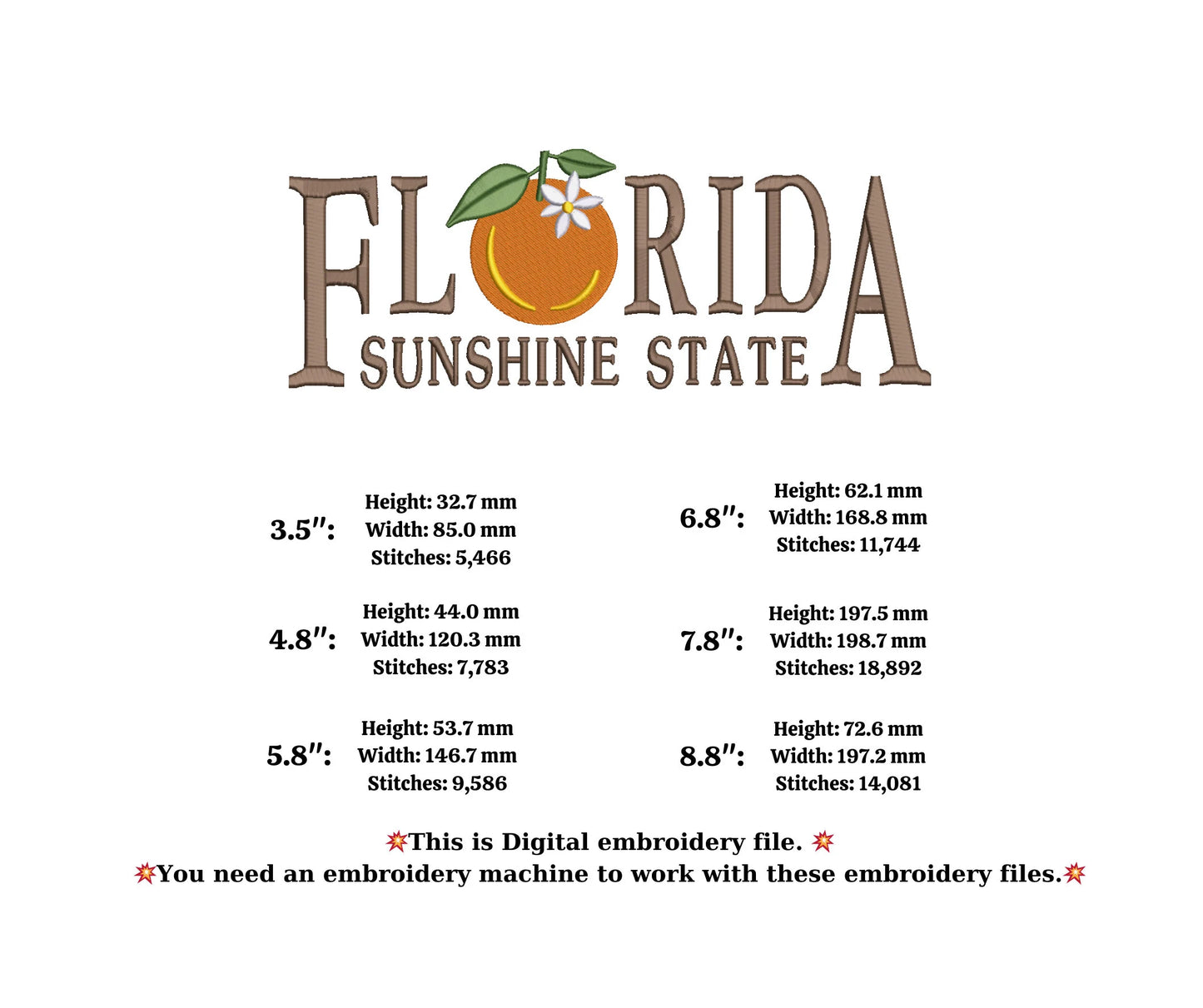 Florida state logo embroidery,orange blossom flower state embroidery files digital