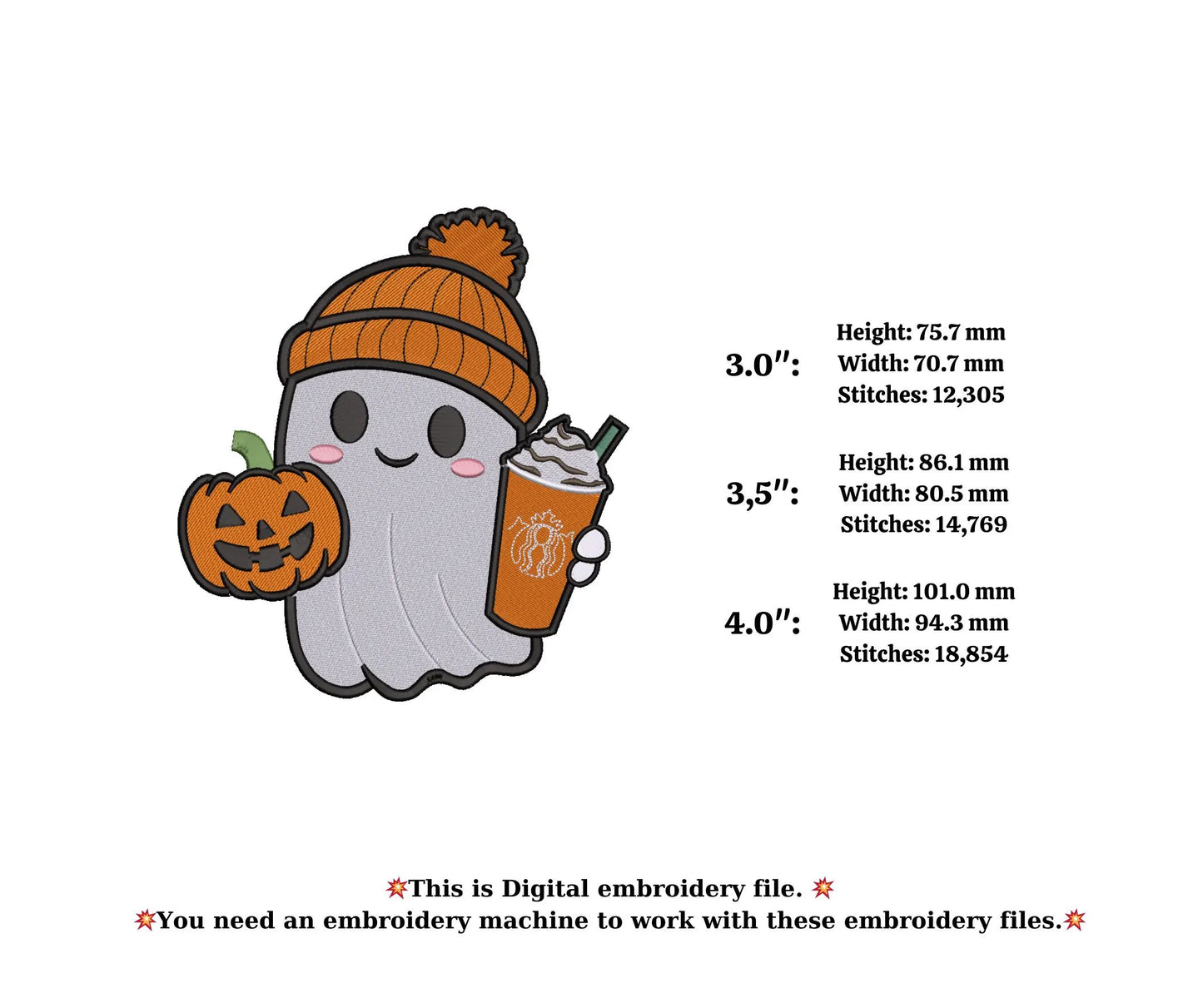 Pumpking Spooky Halloween embroidery ghost design ,Halloween cute ,boo embroidery spooky,spooky halloween starbuck embroidery