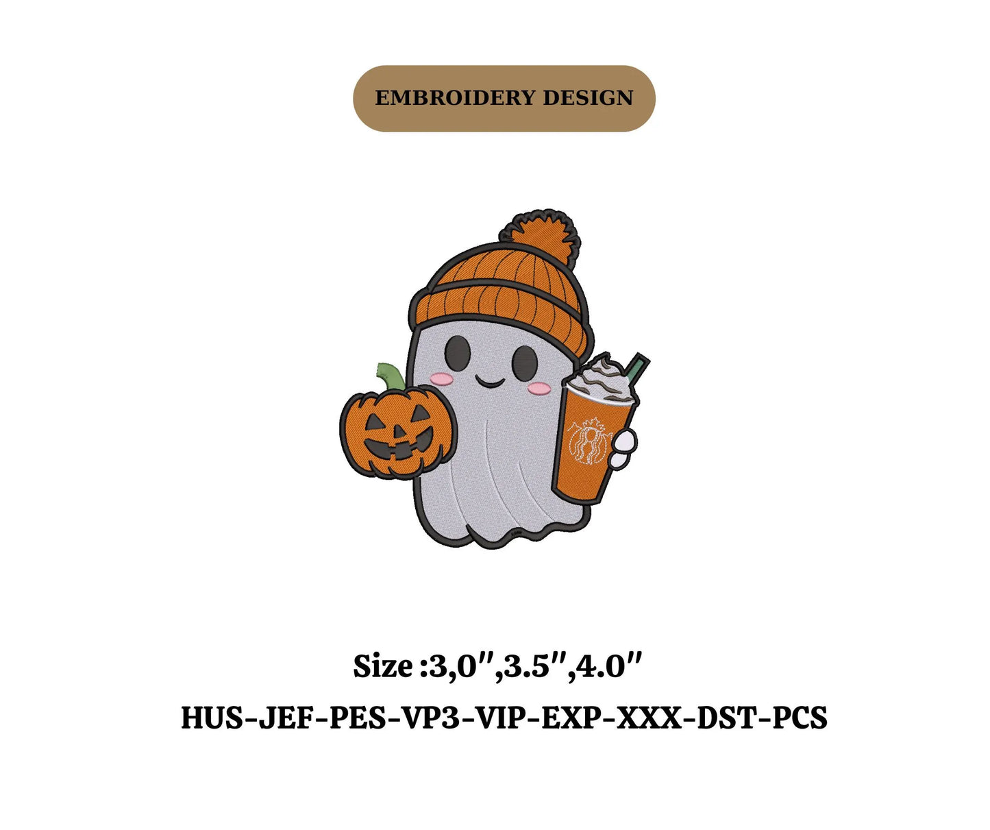 Pumpking Spooky Halloween embroidery ghost design ,Halloween cute ,boo embroidery spooky,spooky halloween starbuck embroidery