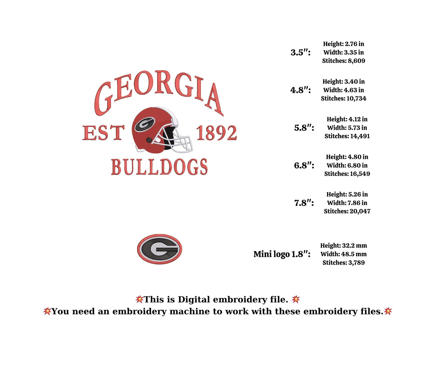 Georgia Bulldogs 2 designs state embroidery state embroidery city lover US embroidery state location designs 4 inch hoop