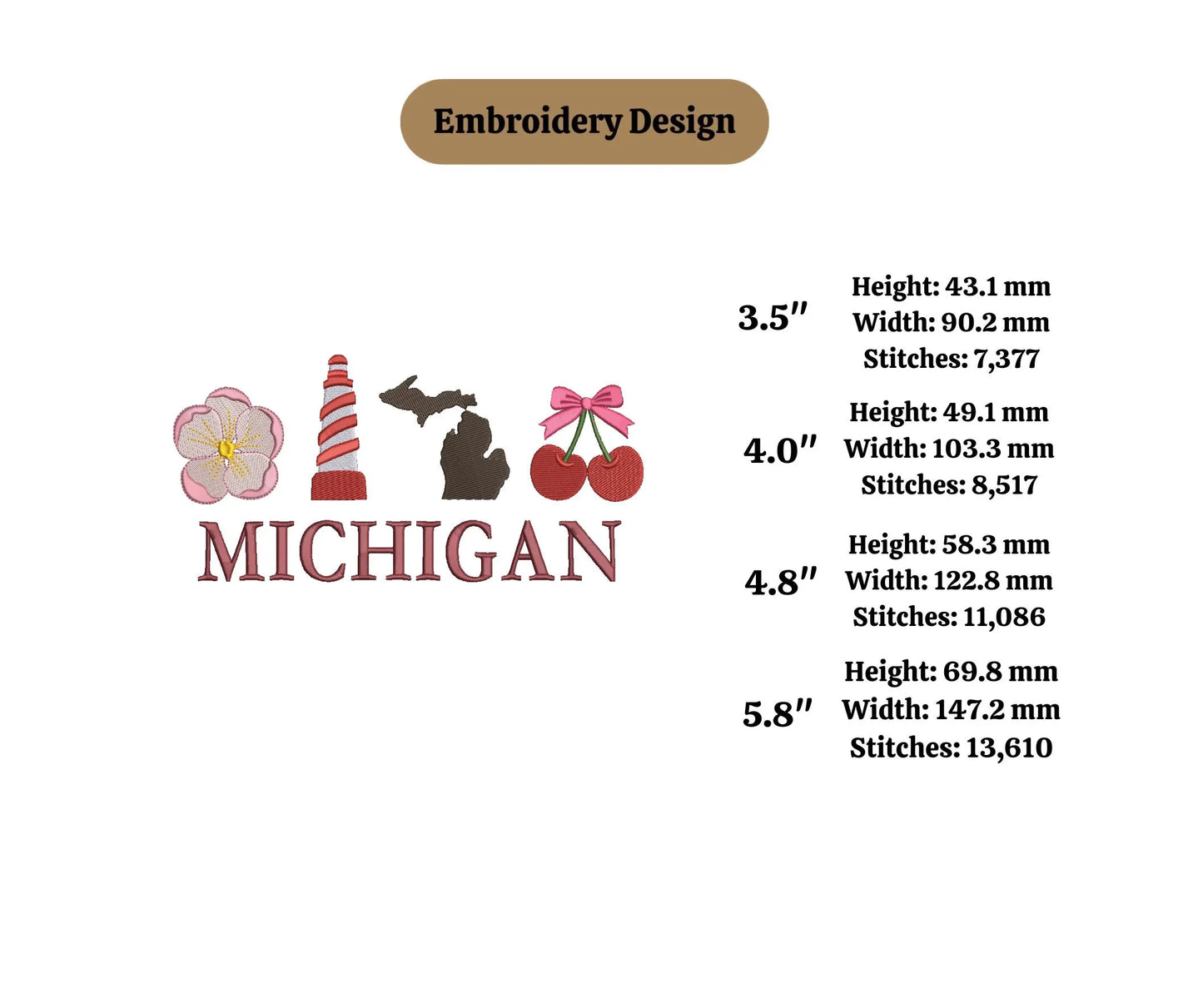 MICHIGAN State Lighthouse apple blossom embroidery design cherry blossom Michigan embroidery state 4inch hoop