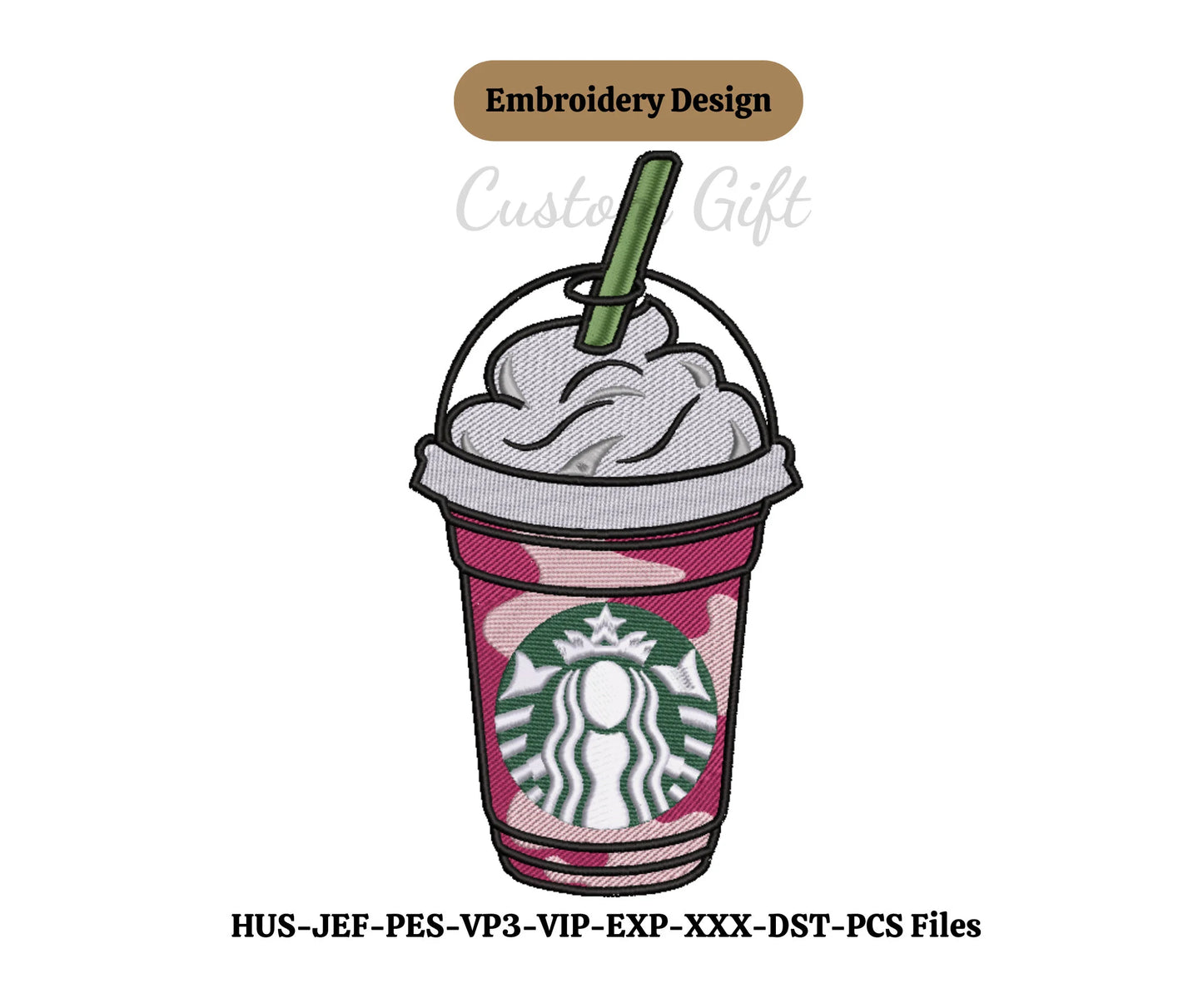 Strawbery pink drink embroidery files embroidery pink starbuck designs embroidery machine dowload digital