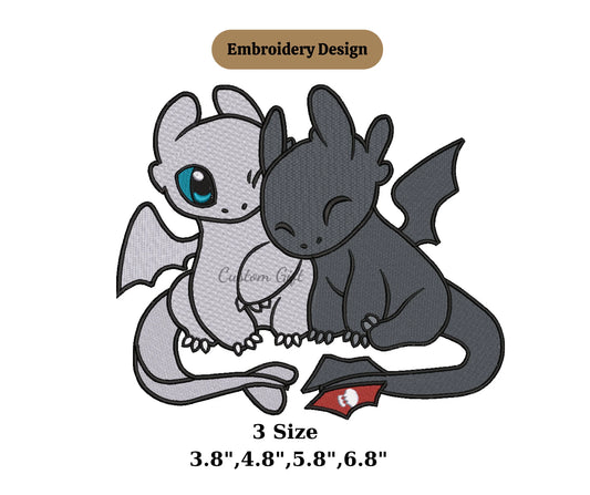 Toothless dragon couple embroidery design,embroidery valentine,embroidery files,embroidery toothless dragon,valentine designs