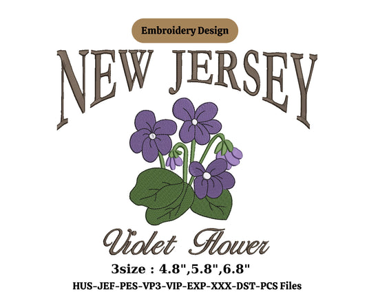 New Jersey state embroidery,violet flower state embroidery usa state designs,USA state embroidery machine parttens