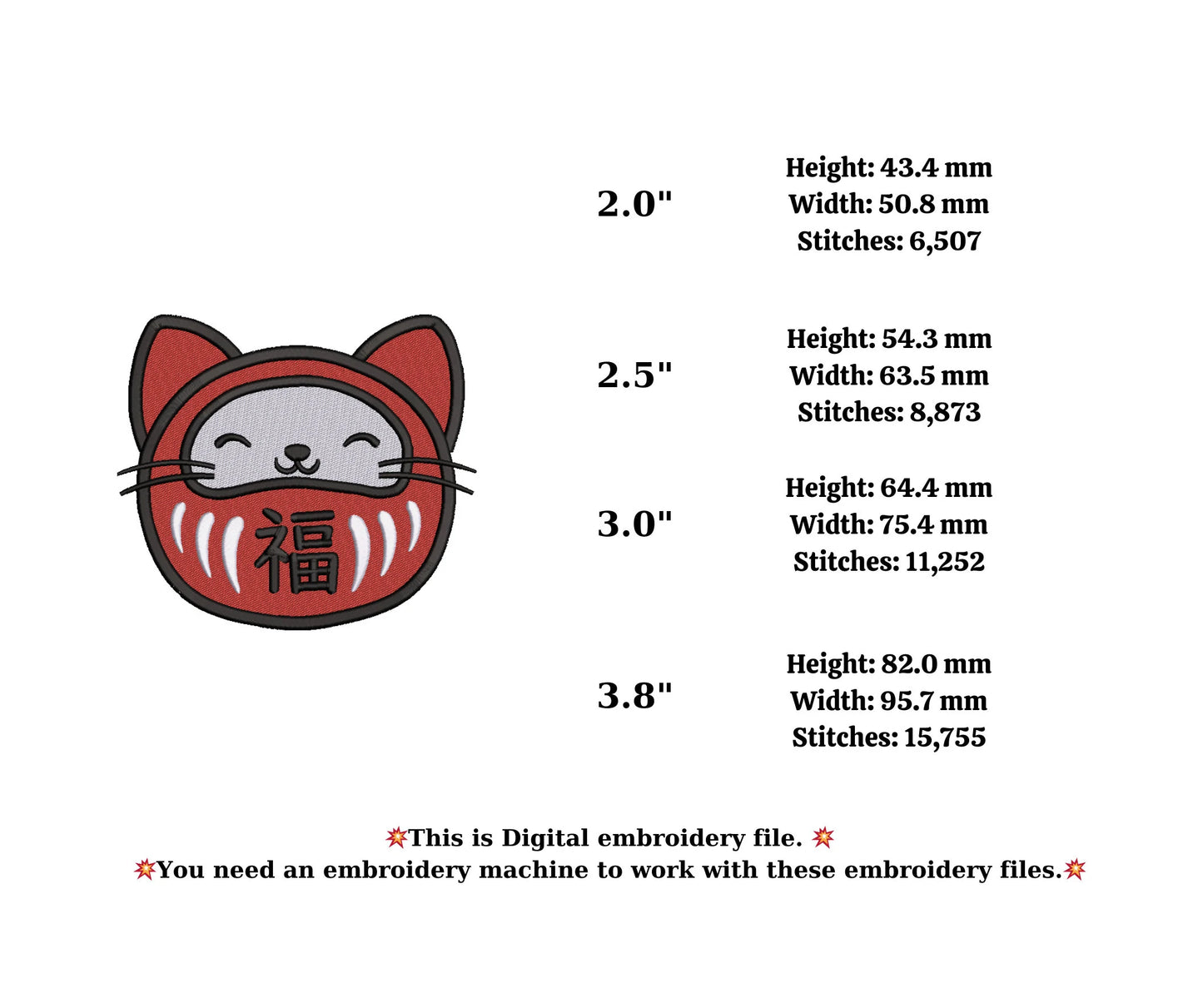 JAPAN cat doll embroidery design ,mini embroidery,cat digital dowload, Japanese embroidery, Japanese doll, daruma doll embroidery