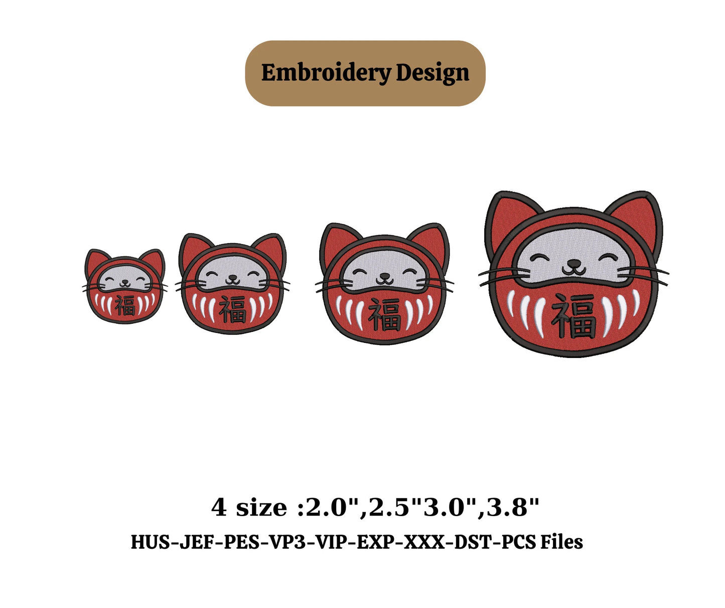 JAPAN cat doll embroidery design ,mini embroidery,cat digital dowload, Japanese embroidery, Japanese doll, daruma doll embroidery