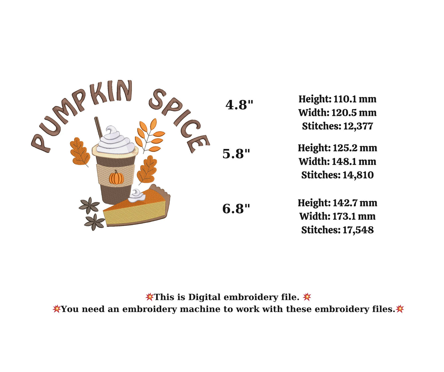 Pumpkin spice latte embroidery machine ,coffee cup embroidery autumn 4 inch hoop