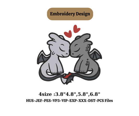 Toothless dragon couple embroidery design,embroidery valentine,embroidery files,embroidery toothless dragon,valentine designs