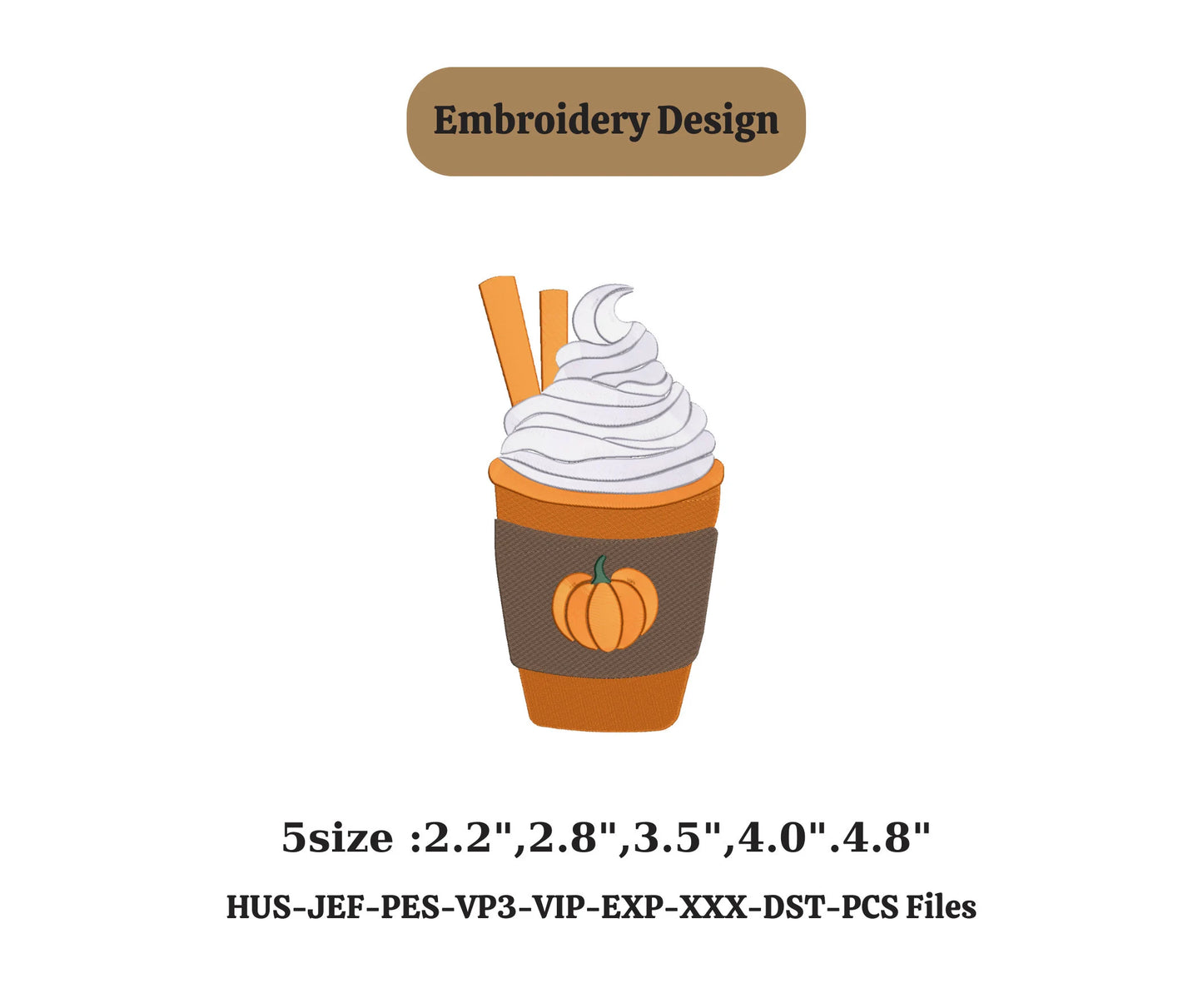 Pumpkin spice latte embroidery machine ,coffee cup embroidery autumn,pumpkin embroidery