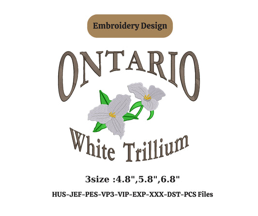 CANADA ONTARIO state flower embroidery machine,white trillium flower embroidery design