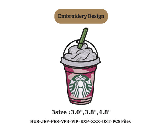 Strawbery pink drink embroidery files embroidery pink starbuck designs embroidery machine dowload digital