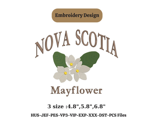 CANADA Nova scotia embroidery design with Mayflower flower state