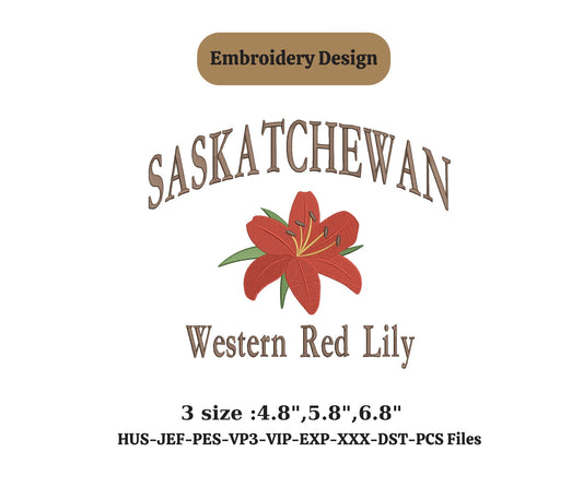 CANADA SASKATCHEWAN state embroidery design with Western Red Lily flower state