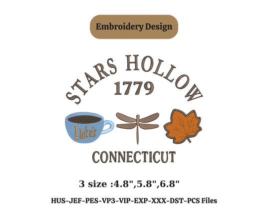 Stars hollow embroidery Autumn Fall embroidery coffee mug embroidery ,2 design set