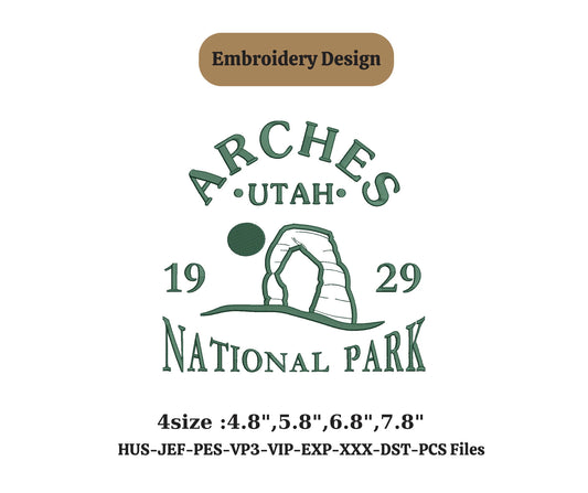 Arches utah National Park embroidery machine design national park,vintage embroidery,city embroidery state embroidery