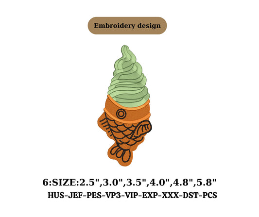 Japan cute ice cream fish embroidery matcha embroidery mini embroidery kawaii embroidery
