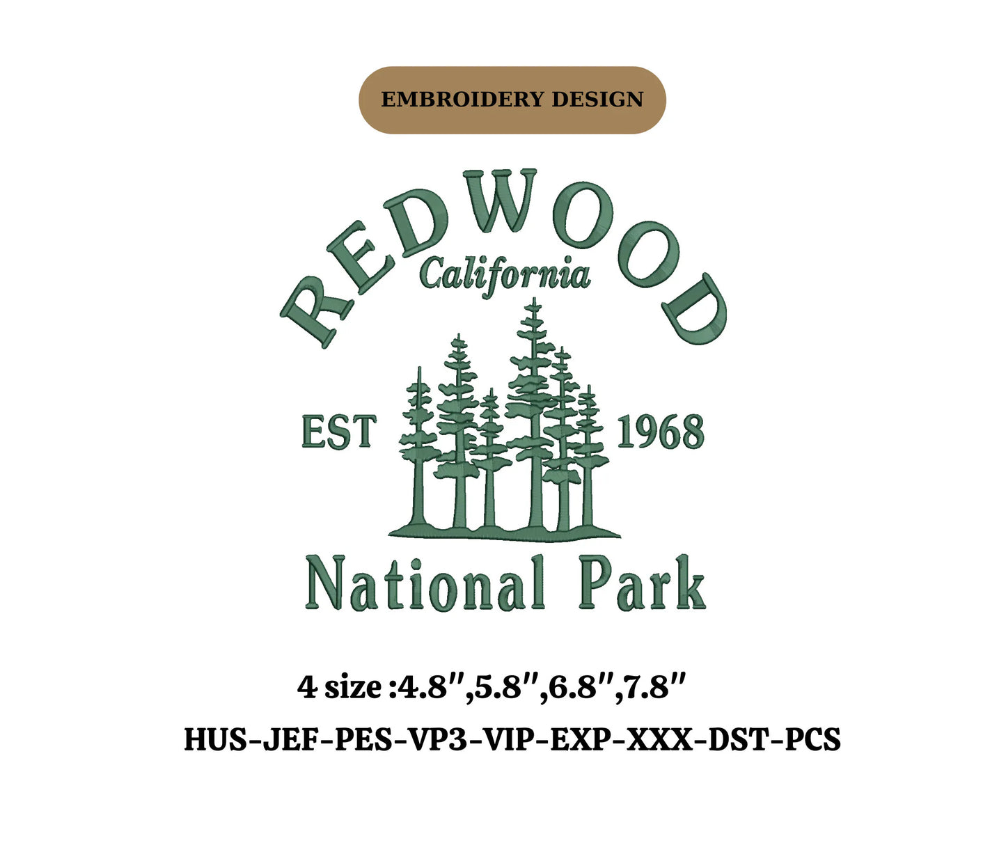 REDWOOD national park embroidery machine design USA National Park,Patterns & How To,Embroidery Pattern,Embroidery Machine Files