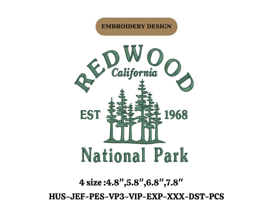 REDWOOD national park embroidery machine design USA National Park,Patterns & How To,Embroidery Pattern,Embroidery Machine Files