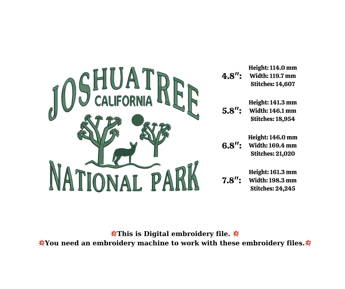 JOSHUA TREE national park  embroidery machine design