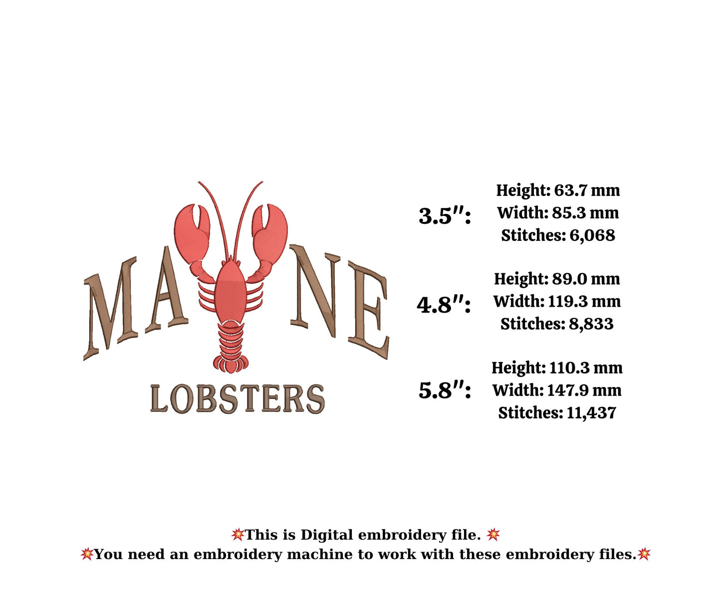MAINE State embroidery with Lobster embroidery design for City Lovers,USA state location machine embroidery,Lobster festival
