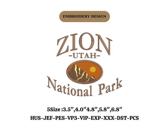 ZION national park embroidery machine UTAH USA state embroidery
