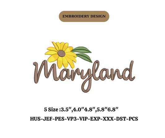 Maryland State embroidery Black-Eyed Susan Flower embroidery  state design embroidery machine