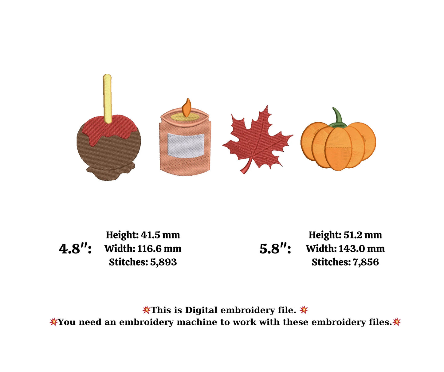 Autumn Halloween Embroidery Design, Trendy Pump Embroidery, candy apple, candle embroidery,autumn fall embroidery machine file