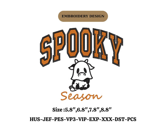 Spooky season Halloween embroidery ghost design ,Halloween cute ,boo embroidery spooky,spooky halloween cow embroidery