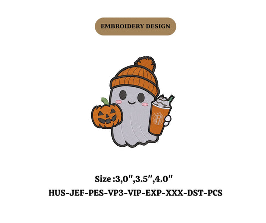 Pumpking Spooky Halloween embroidery ghost design ,Halloween cute ,boo embroidery spooky,spooky halloween starbuck embroidery
