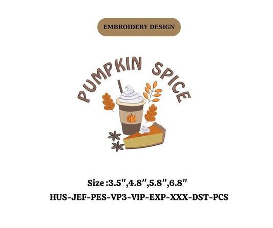 Pumpkin spice latte embroidery machine ,coffee cup embroidery autumn 4 inch hoop