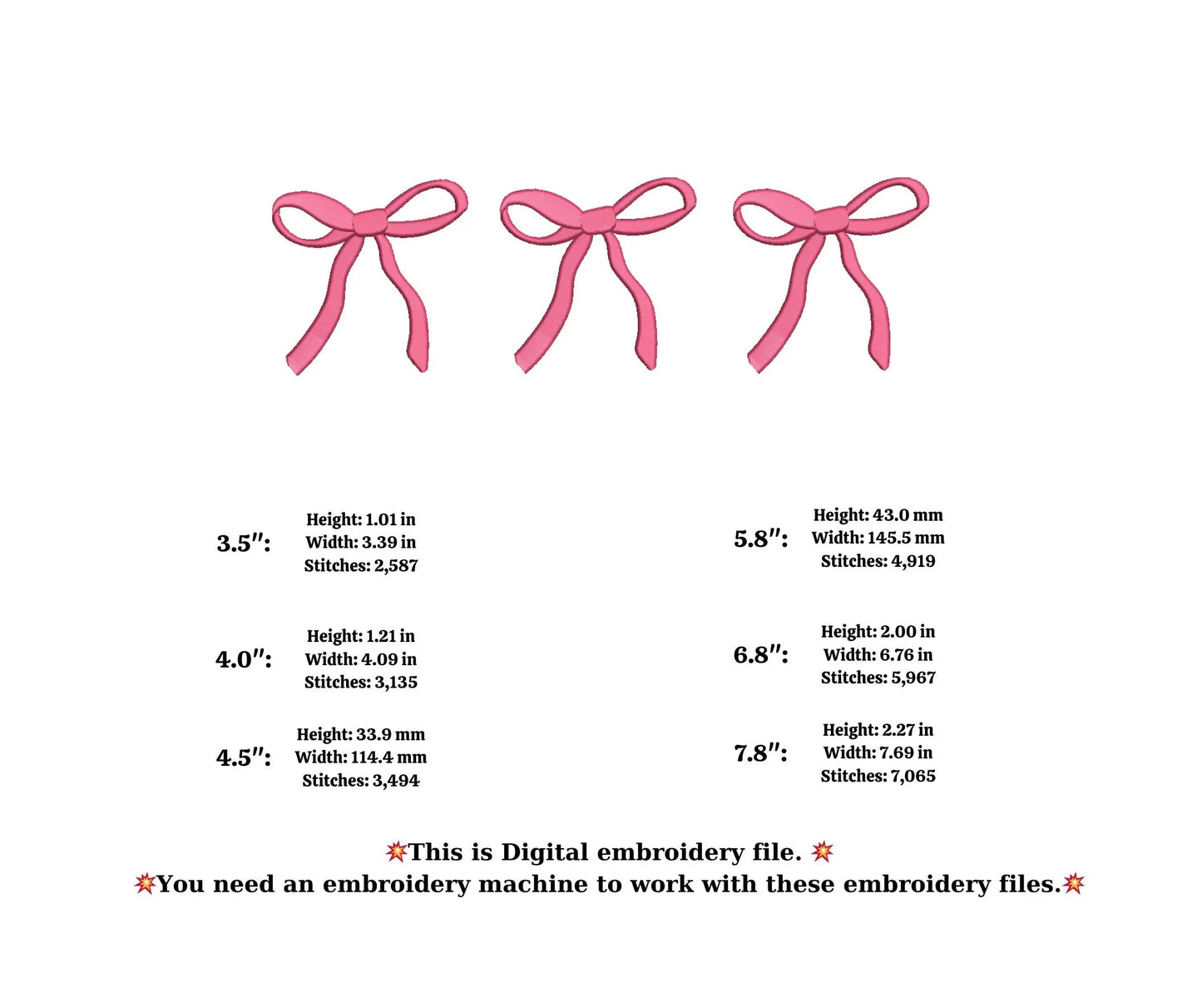 Ribbon Embroidery Machine File, Bow Embroidery Design PES DST, Satin Stitch 4 inch Ribbon, Embroidery Ribbon