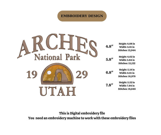 Arches national park embroidery designs ,Utah embroidery designs