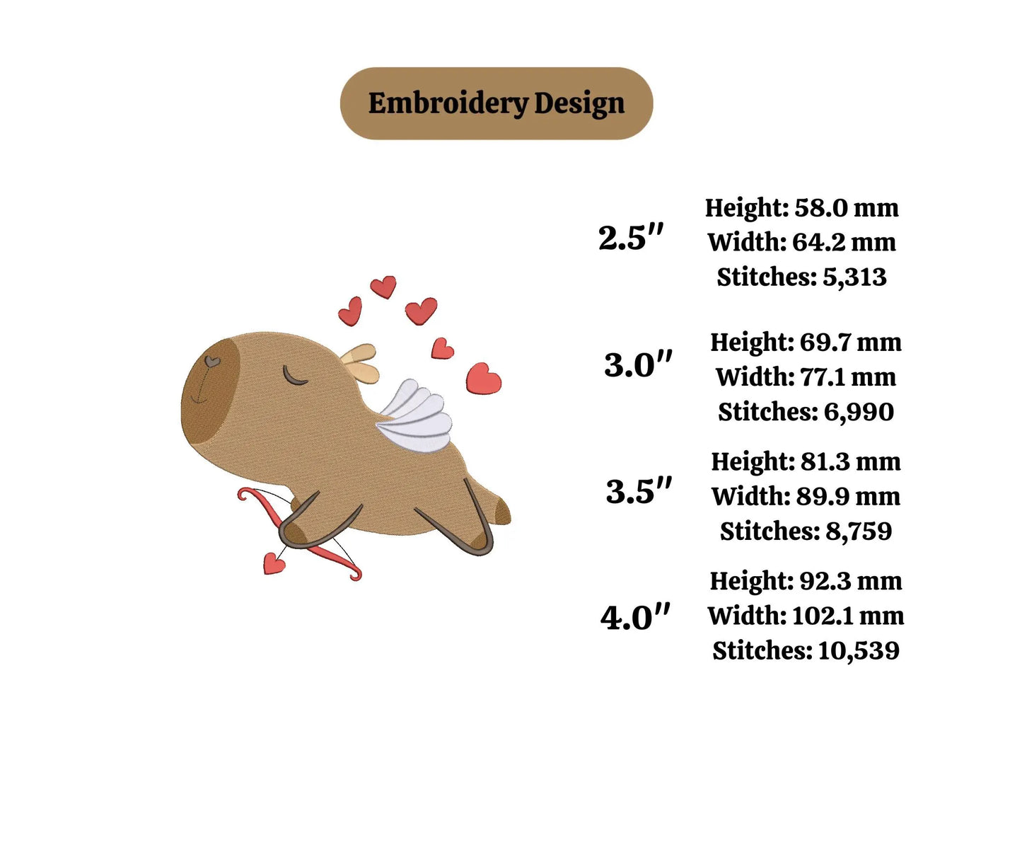 Capybara Machine Embroidery Design, Capybara Embroidery Design valentine embroidery machine cupid valentine embroidery animal embroidery