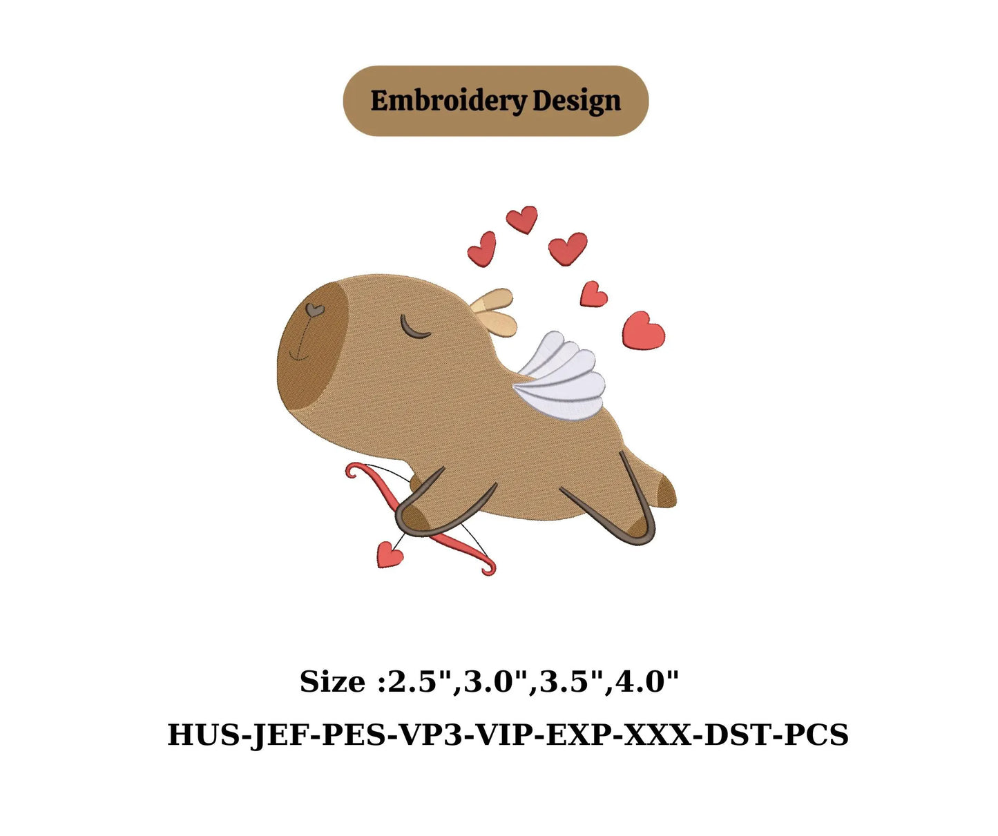 Capybara Machine Embroidery Design, Capybara Embroidery Design valentine embroidery machine cupid valentine embroidery animal embroidery
