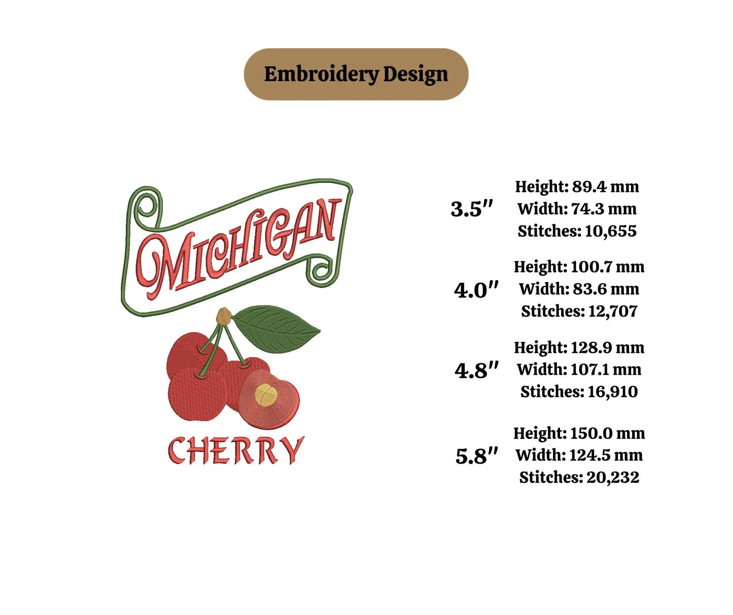 cherries Michigan fresh embroidery MICHIGAN State embroidery design cherry blossom Michigan embroidery state 4inch hoop
