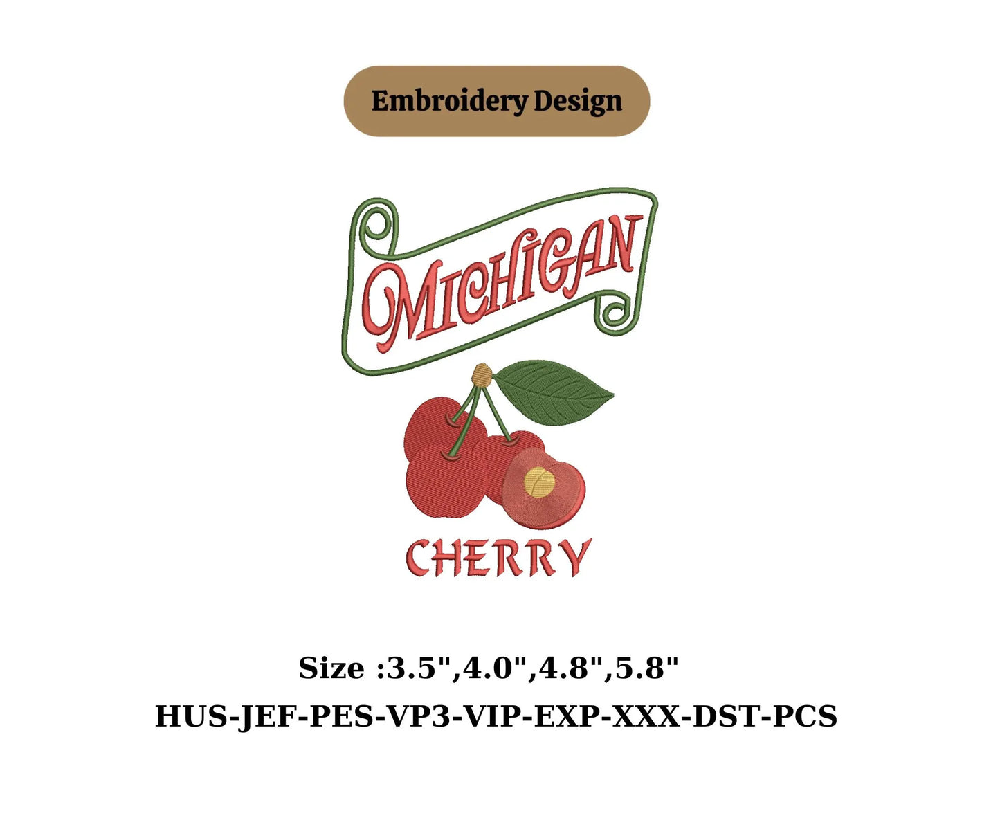 cherries Michigan fresh embroidery MICHIGAN State embroidery design cherry blossom Michigan embroidery state 4inch hoop