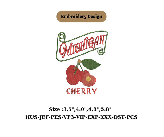 cherries Michigan fresh embroidery MICHIGAN State embroidery design cherry blossom Michigan embroidery state 4inch hoop