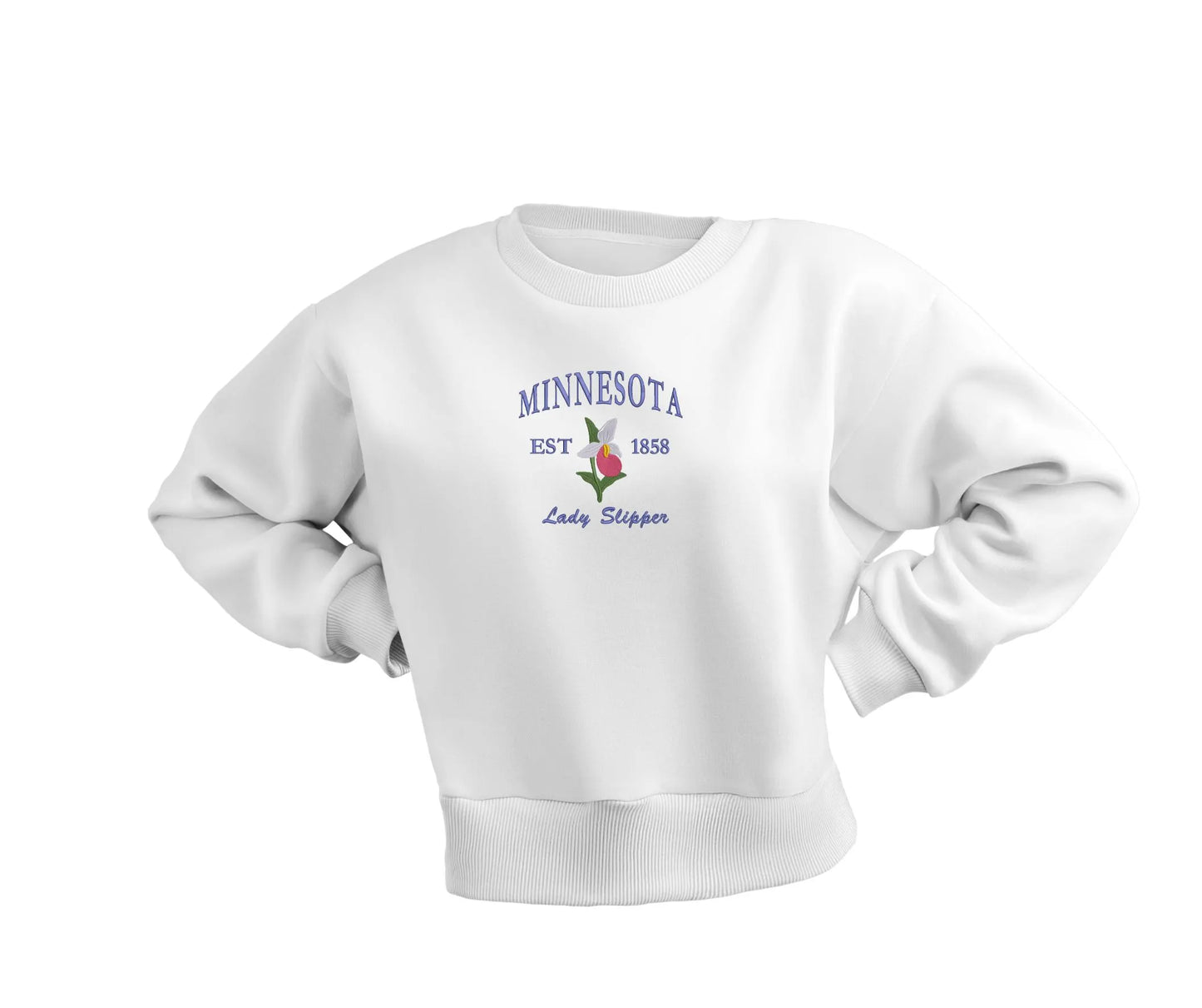 Minnesota state embroidery with Showy Lady's Slippers flower embroidery flower state US